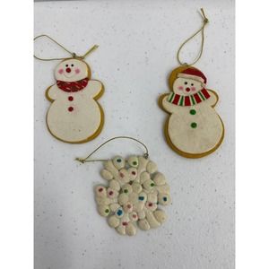Christmas Ornaments Clay Dough Snowmen Snowflake  2 1/2” - 3” Set of 3